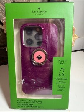 kate spade Glitter Plum iPhone 15 Pro Case with Pink Ring